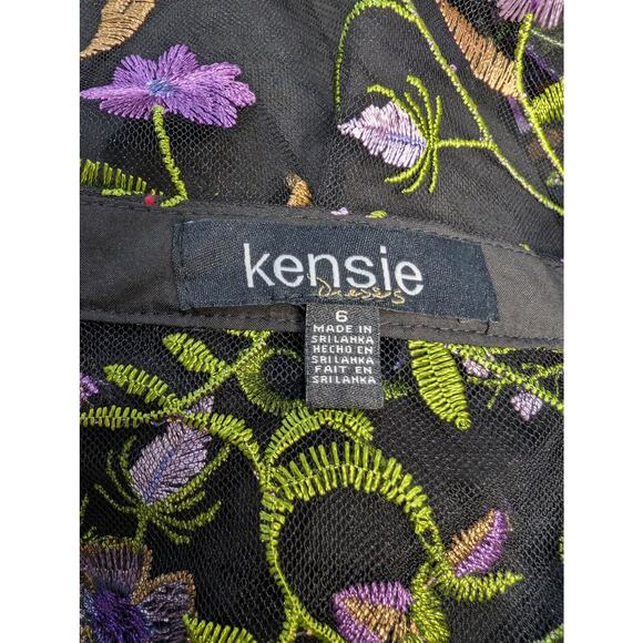 Kensie Black Floral Embroidered Mesh Dress Size 6 NWT with Charm - Picture 7 of 11